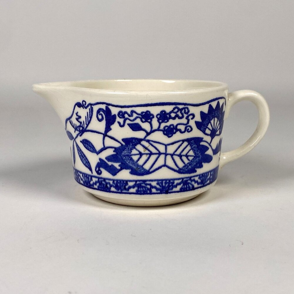 Vintage Ceramic Creamer Blue & White Floral Pattern Spout Farmhouse Decor